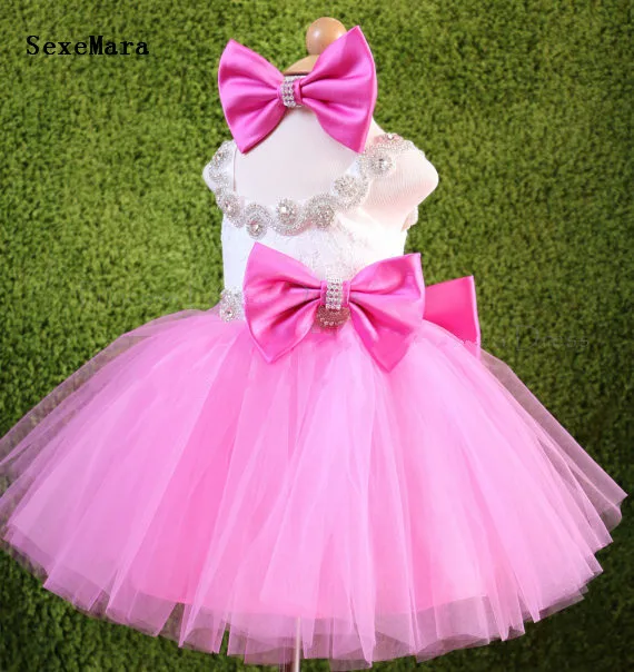 

Infant Glitz princess Pageant Dress Pink Puffy Knee-length Birthday Dress for Baby Girls Tutu Prom Party Gown for Photogragh