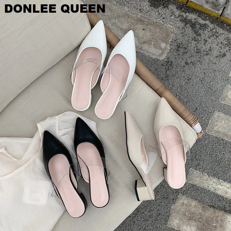 2020 г. модные женские тапочки с острым носком шлепанцы без задника на низком