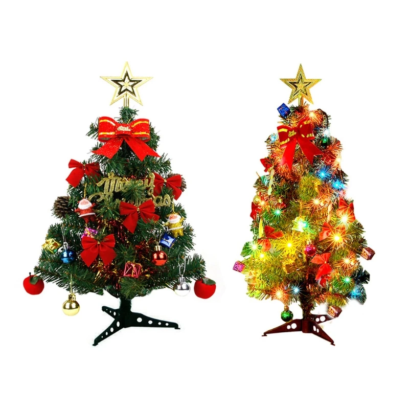 

45/60cm LED Artificial Christmas Tree with Pinecone Santa Bow Ribbon Ornaments