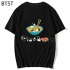 Черная футболка Сиба-ину, смешные суши и рамен, полная уличная одежда с собакой Шиба-ину, топы, хлопковые крутые летние футболки в стиле Харадзюку, унисекс