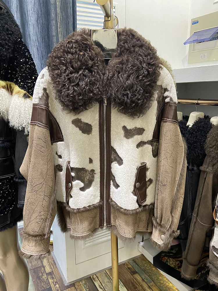 

Женская теплая куртка с воротником из натурального меха ягненка, зимняя верхняя одежда из натурального кроличьего меха, 2021
