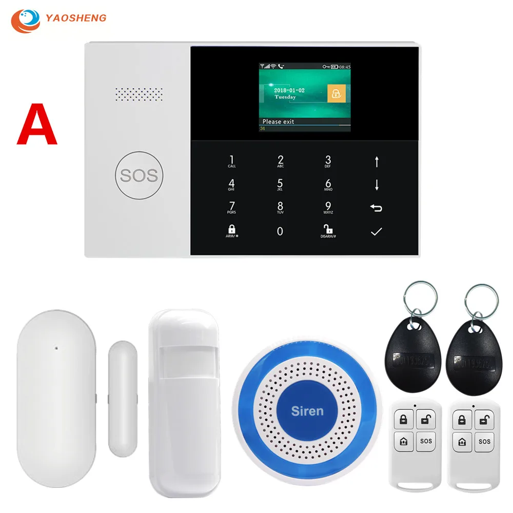 Set A Wifi GSM GPRS переключаемая беспроводная домашняя охранная сигнализация с управлением приложением ЖК-сенсорная клавиатура с датчиком движения - Цвет: Set A