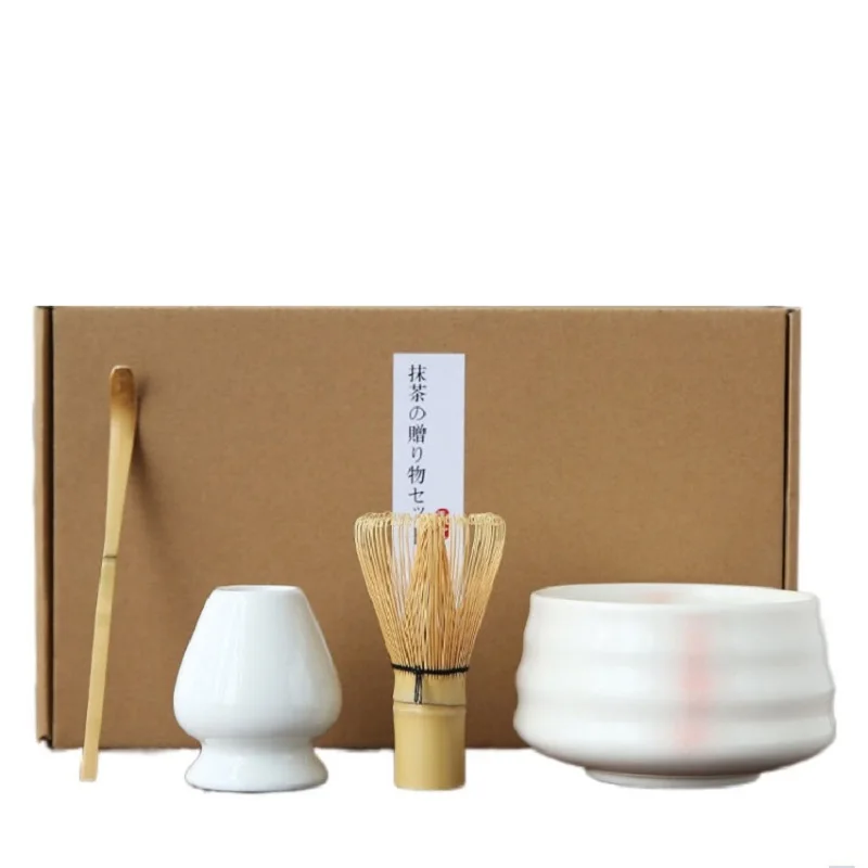 Juego de batidor de bamb&uacute;, cuchara de cer&aacute;mica, taz&oacute;n, batidor, juegos de t&eacute; japon&eacute;s, t&eacute; verde con burbujas, 4 unids/set por juego-4