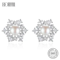doteffil new 925 silver snowflake stud earring natural freshwater pearl earrings for women gift fashion jewelry party wedding