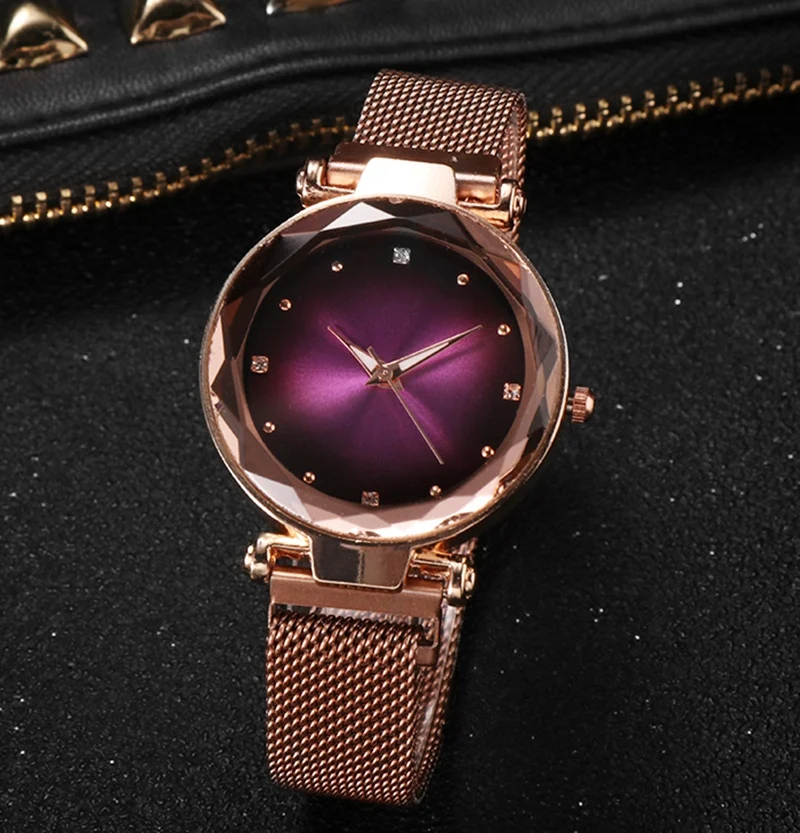 Женские кварцевые наручные часы со стразами браслет с магнитной застежкой и
