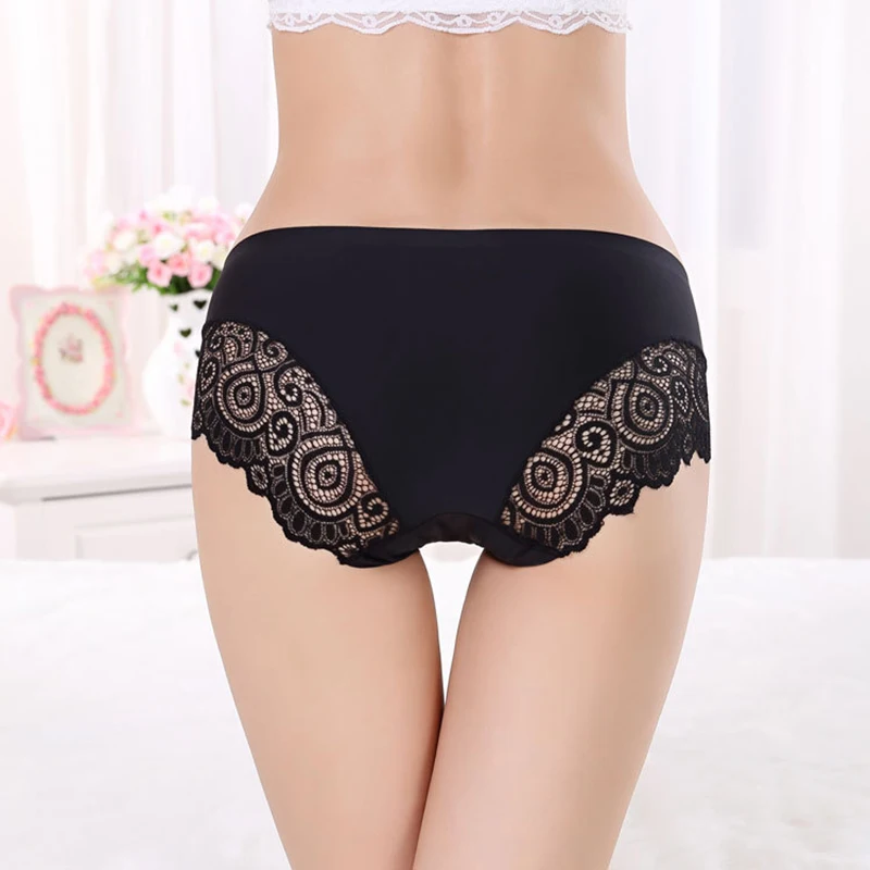 

2Pcs Women's Underwear Sexy Lace Panties Solid Seamless Briefs Mid-Waist Hollow Underpants Female Comfort Breathable Lingerie
