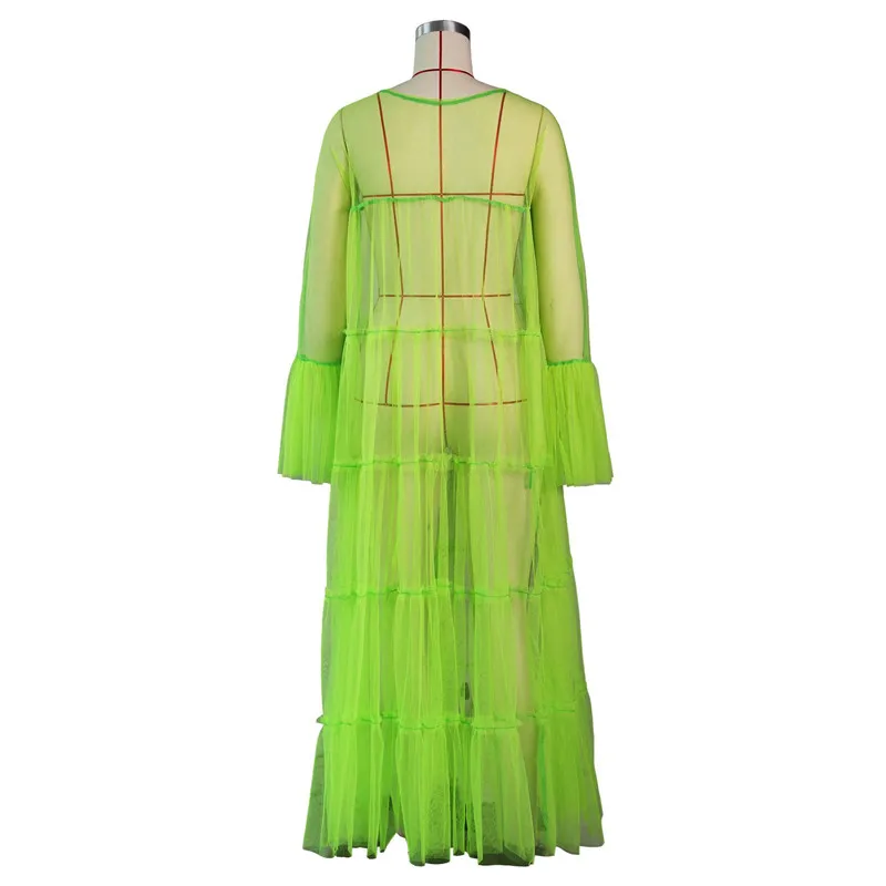 Неоново-Зеленая прозрачная сетчатая туника Пляжная накидка женское Прозрачное