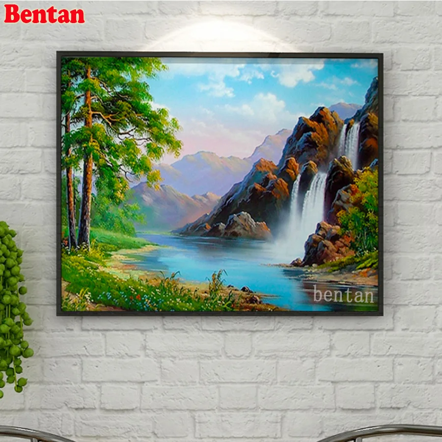 

5D DIY Diamond Painting kits Spring nature landscape waterfall Diamond Embroidery Mosaic Cross Stitch Rhinestone decoration gift