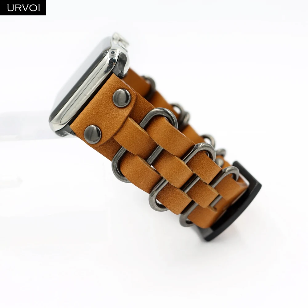 Ремешок URVOI для Apple Watch series 5 4 3 2 1 из натуральной кожи с кольцами ремешок iWatch 40 44 мм