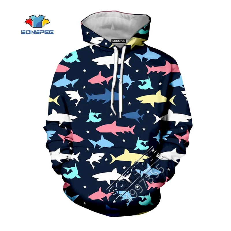 SONSPEE/2020 Одежда карамельного цвета с изображением акулы Харадзюку 3D Молодежная