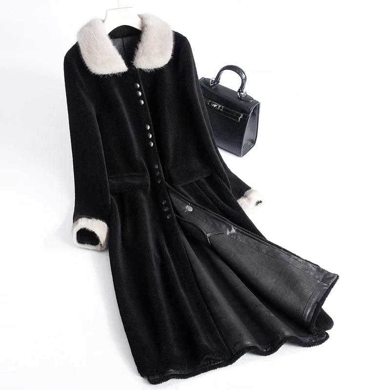 Coat Fur Real Female Mink Collar Sheep Shearling Winter Jacket Women Korean Wool Coats Suede Lining MY3744 s | Женская одежда