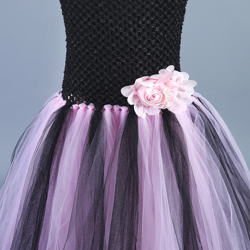 Черное розовое платье-пачка для девочки с цветами Свадебная вечеринка детское
