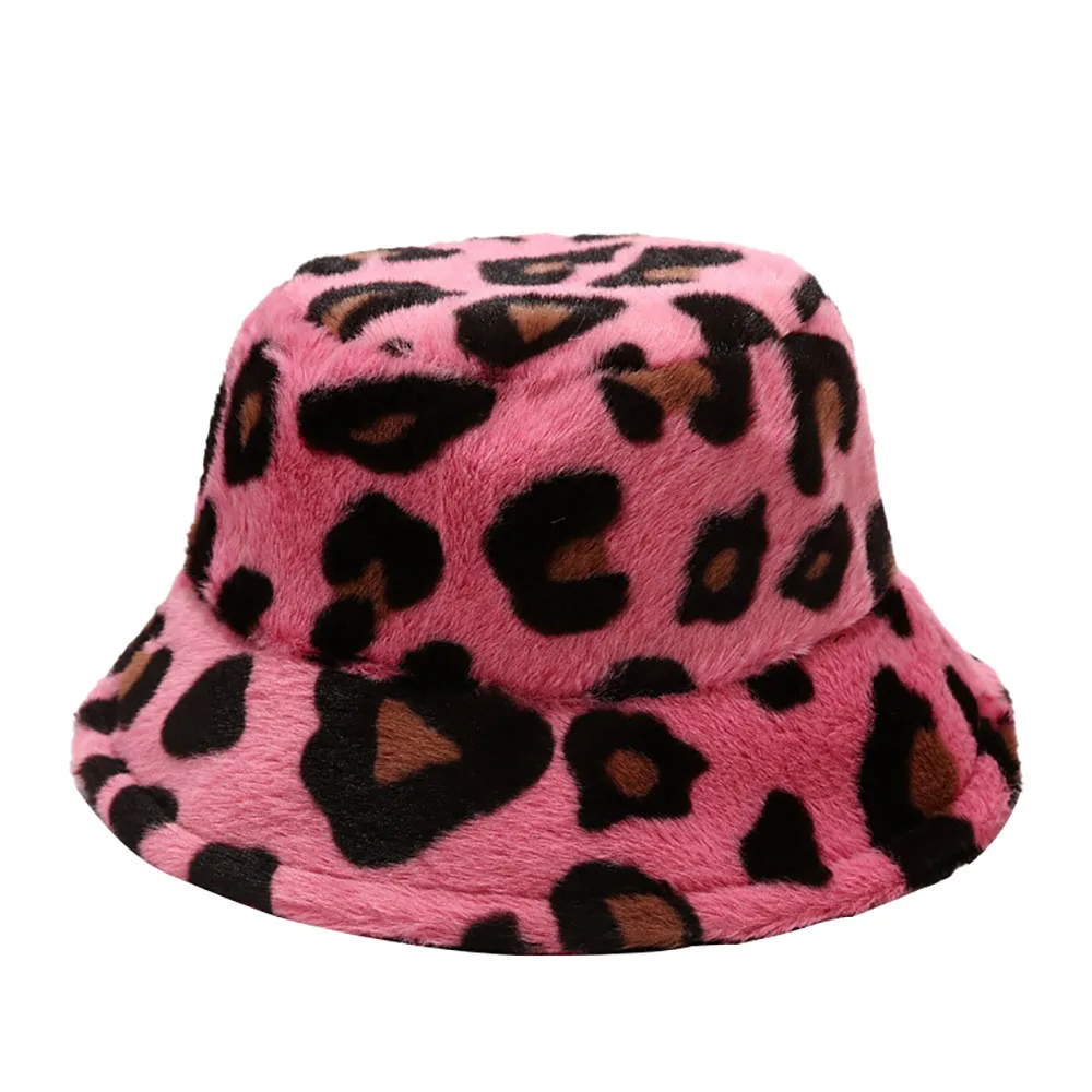

Winter Autumn Bucket Hat Keep Warm Plush Fisherman Hat Leopard Pattern Fashion Casual Hat Thicken Windproof