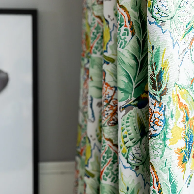 

Green Leaves Printed Blackout Curtains for Living Room Bedroom Modern Window Treatments Drapes Blinds Customized Home Decoration