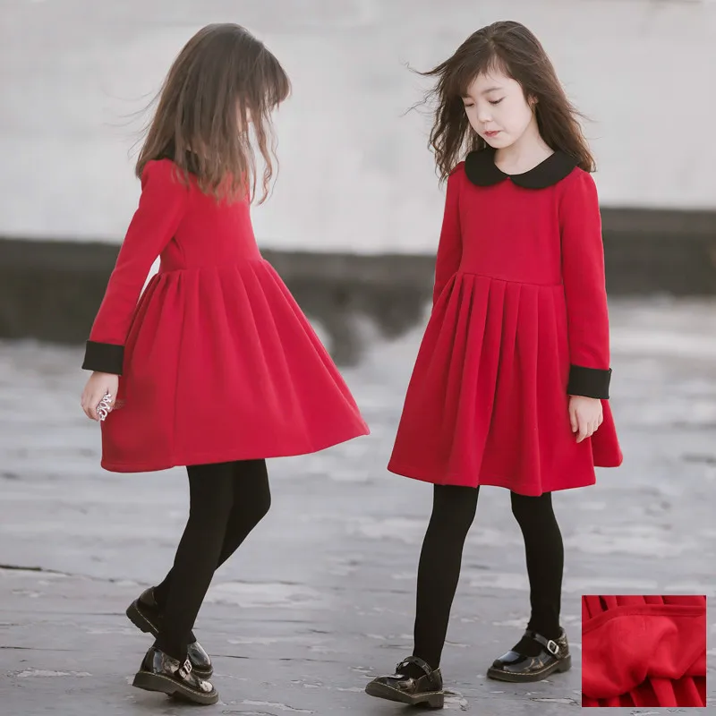Girls Winter Dress Princess Christmas Red Velvet Long Sleeve Clothes Teen Party Elegant Costumes Kid Dresses for Girl 3 To 14 T | Детская