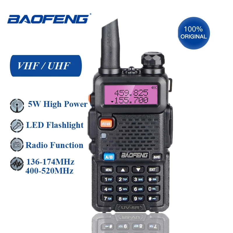 100% оригинальная портативная рация Baofeng UV-5R 8 Вт 10 км UHF VHF сканер радио портативный