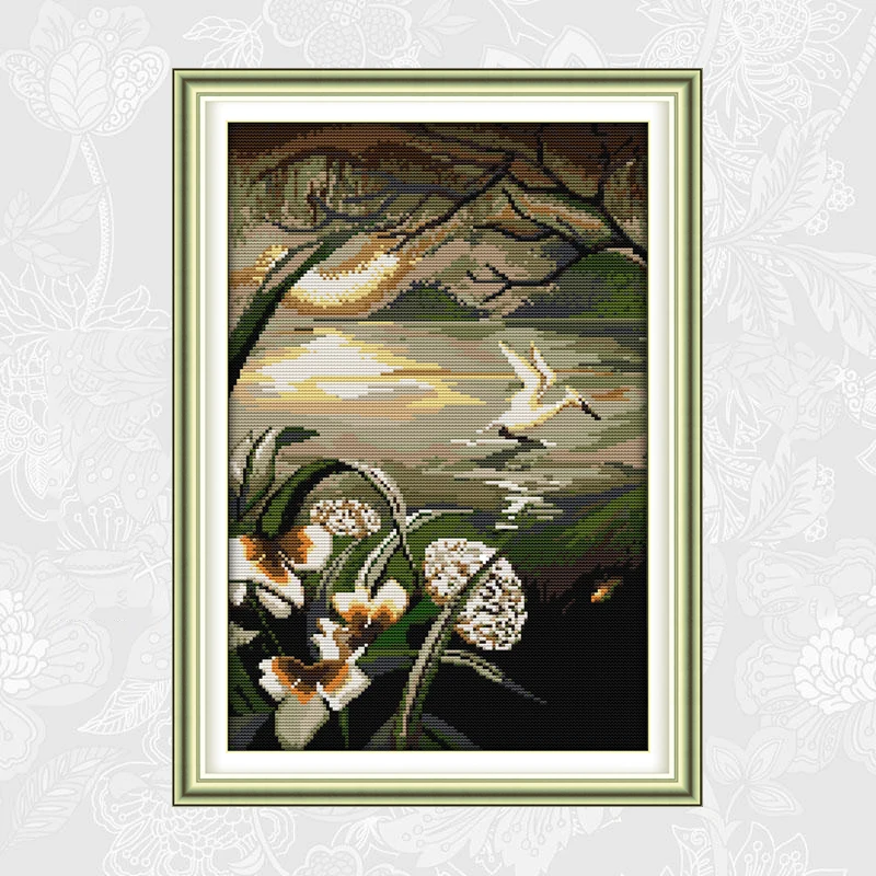 

Узоры Moonlight Over the Lotus Pond, печать на холсте 14CT 11CT вышитые крестом картины, вышивка, наборы