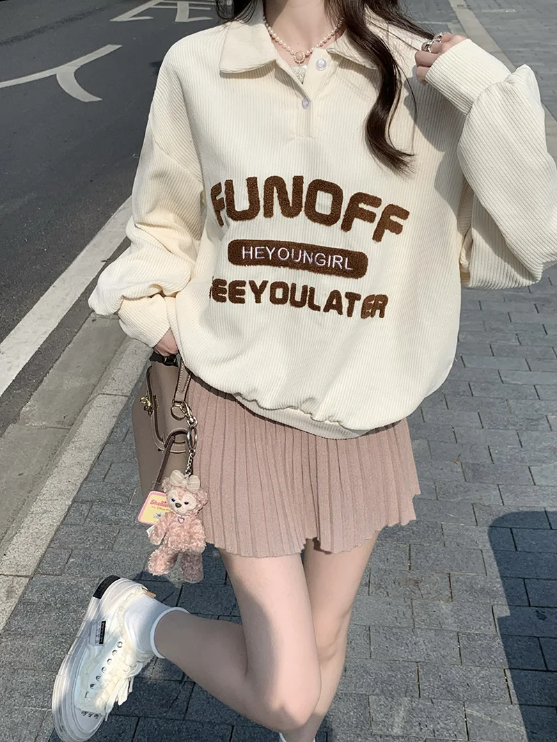 

Corduroy Letter Embroidered Sweater in Autumn and Winter Is Good and Whiny, Thin, Loose Long Sleeved Blouse, Female