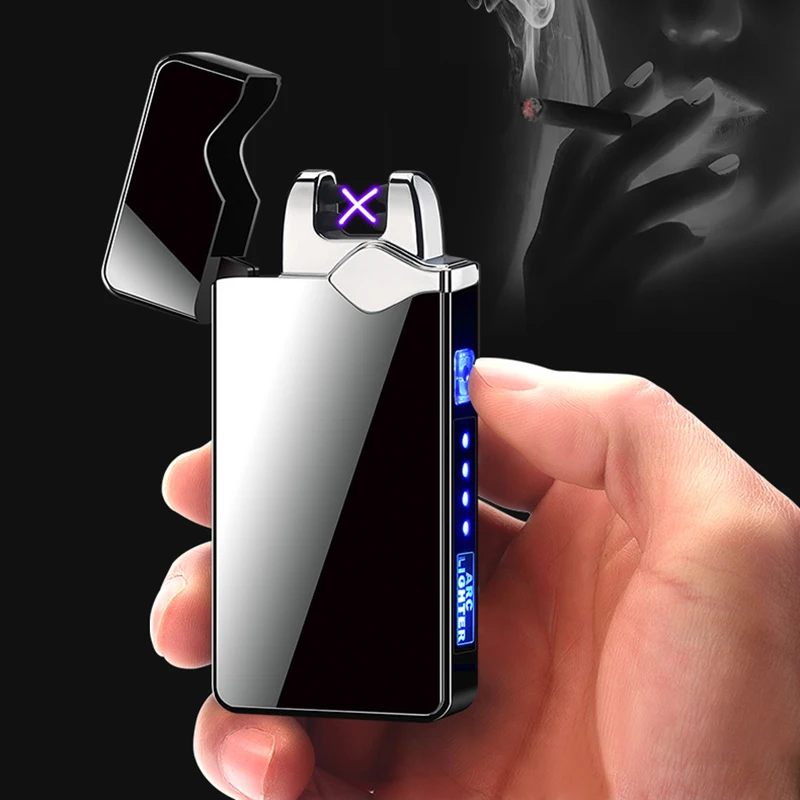 

Plasma Pulse Lighters for Cigarette Candle with LED Power Display Electric Dual Arc Lighter USB Rechargeable Windproof Flameless