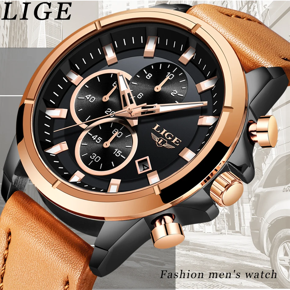 

Top Brand LIGE 9946 Men's Casual Sports Quartz Waterproof Chronograph Clock Male Simple Luxury Business Leather Wristwatches