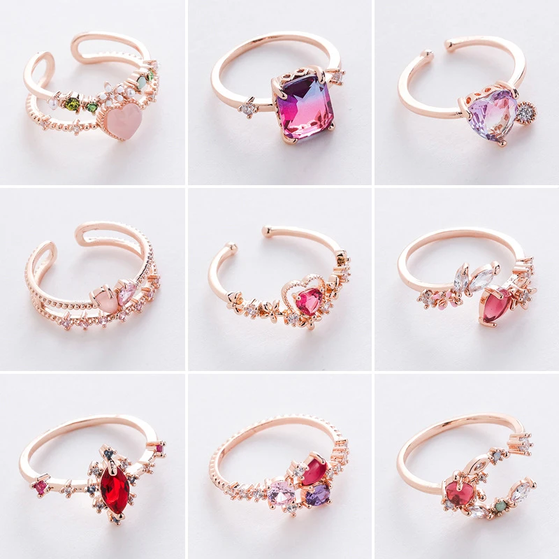 

Sweet Colorful Crystal Ring For Women Cute Finger Rings Romantic Birthday Gift For Girlfriend Fashion Zircon Stone Jewelry