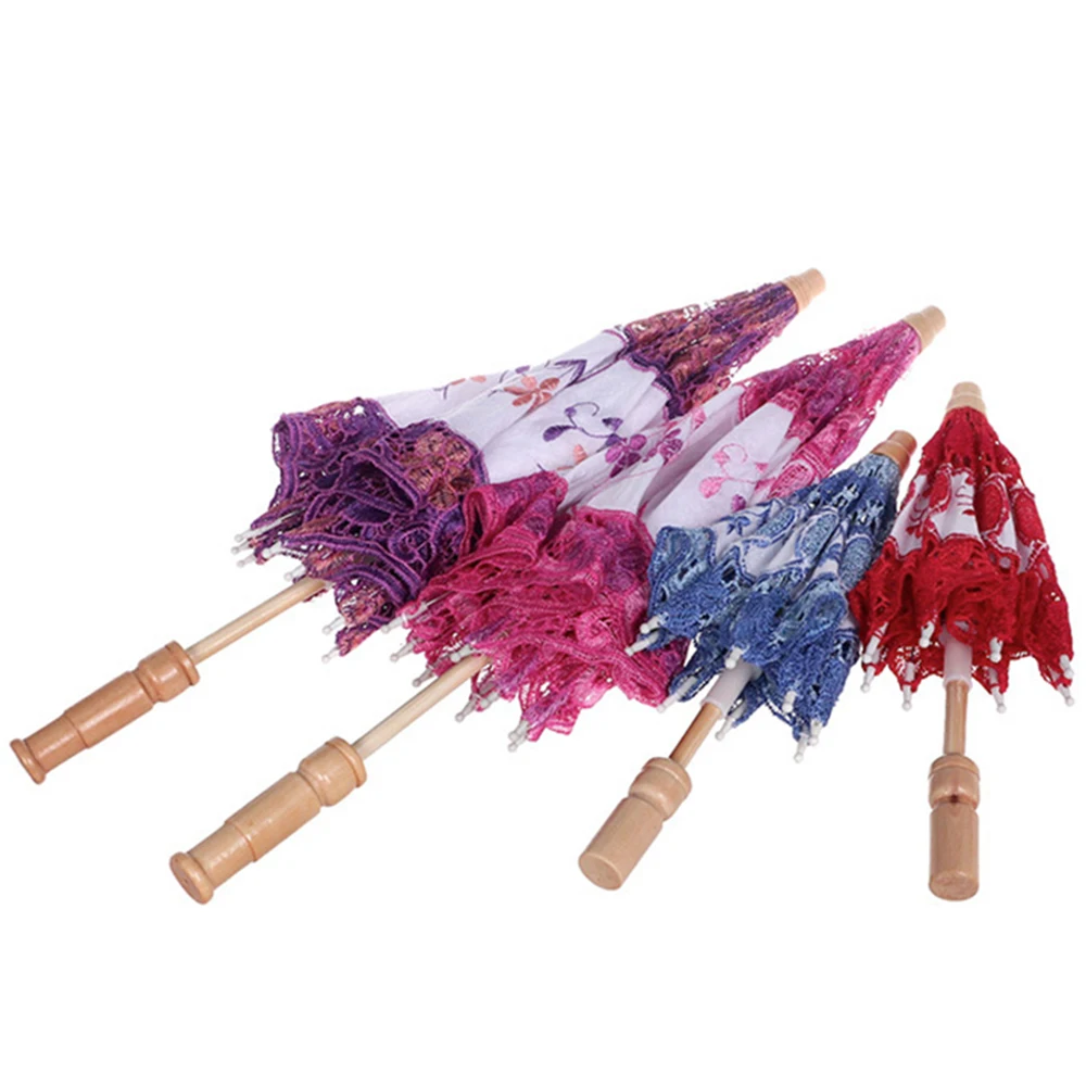 Хлопковый зонт от солнца для маленьких девочек кружевной с цветами красный