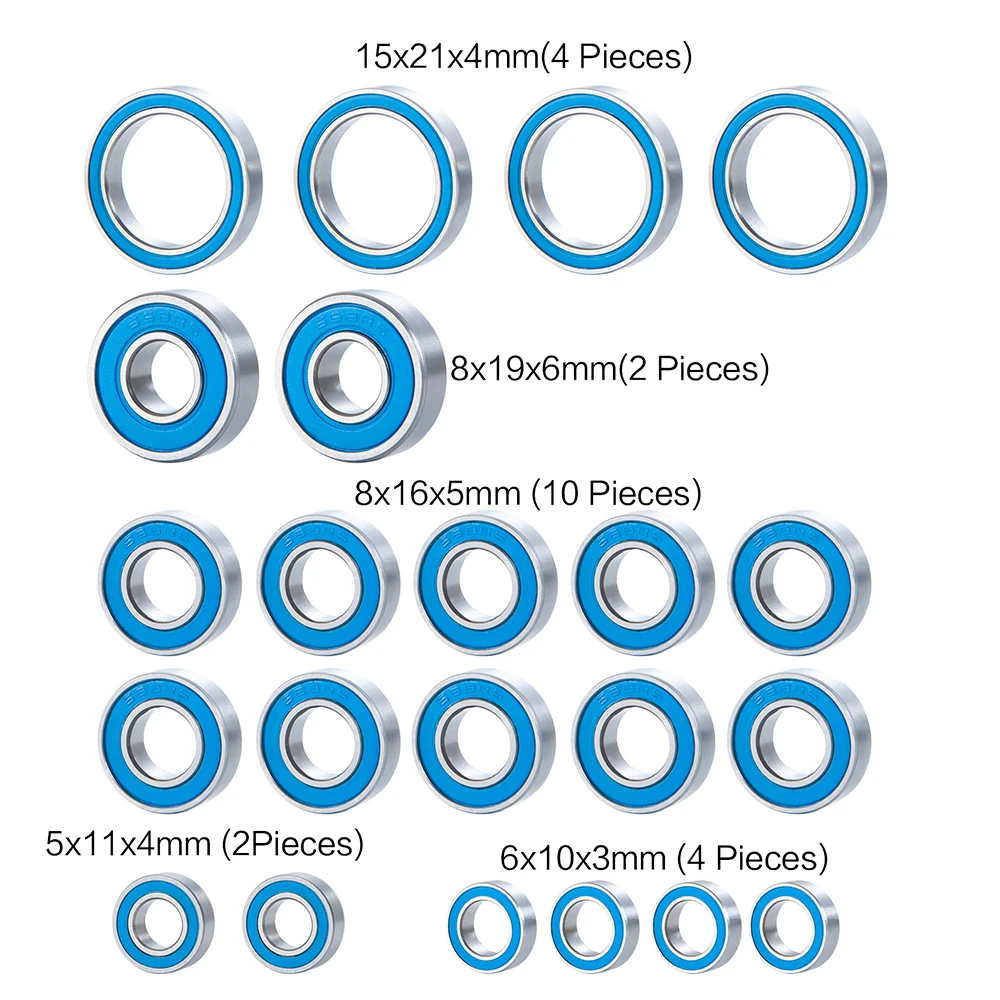 YEAHRUN-Kit de rodamiento de bolas para coche, piezas de rodamiento de 22 piezas para 1/8 Arrma 6S, Kraton 6s, Typhon 6s, Senton 6s y Outcast 6s BLX RC Crawler-5