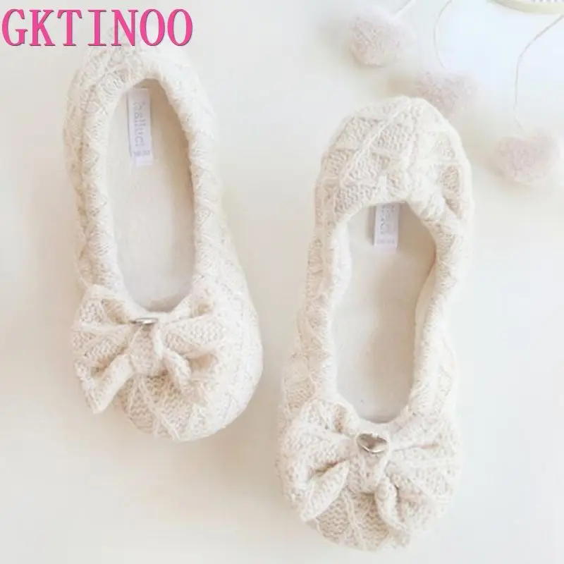 Шлепанцы GKTINOO женские домашние простая вязаная теплая мягкая подошва