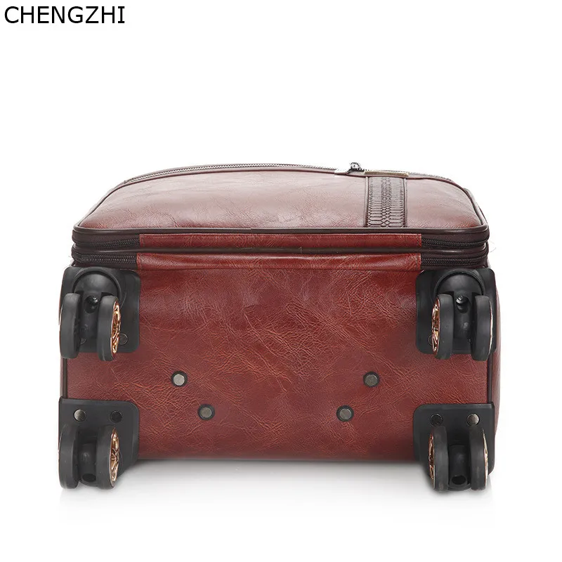 CHENGZHI Vintage Men Business Rolling Luggage Spinner 18inch Cabin Trolley Password Suitcase Wheels PU Leather Travel Bag | Багаж и сумки