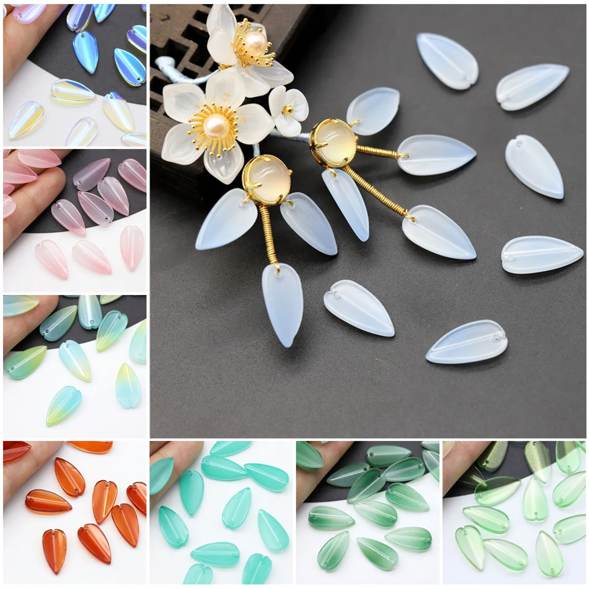 10pcs Leaf Shape Petal 19x10mm Lampwork Crystal Glass Loose Pendants Beads for Jewelry Making DIY Crafts Findings