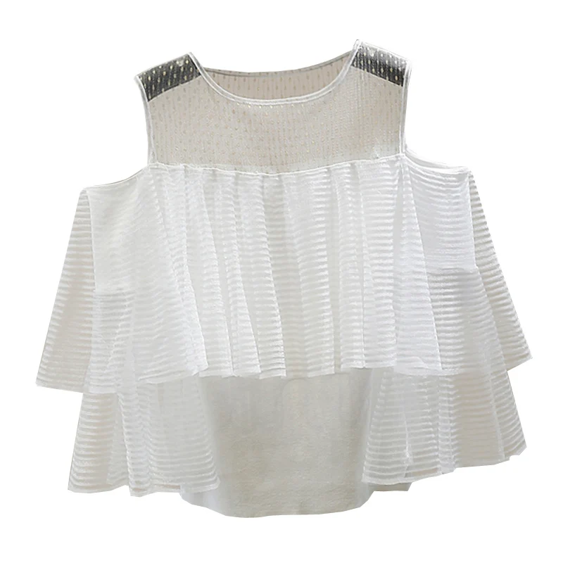 Irrégulière Maille Dentelle Couture Tricot Chemise Femmes Mode Élégant Hauts Sexy Dame Blusas Printemps été 2021 Nancylim