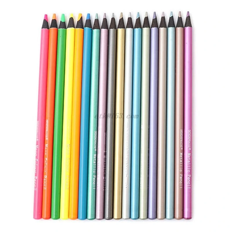 

12Pcs Metallic Non-Toxic Colored Pencils+6 Fluorescent Color Pencils for Drawing Sketch