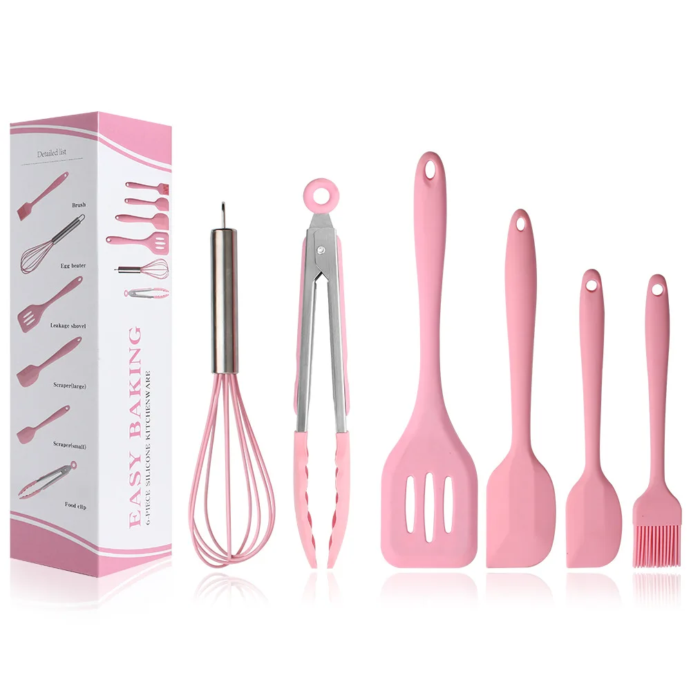 

Food Grade 6pcs Silicone Bakinging Tools Set Egg Beater Brush Food Tongs Spatulas Butter Knife Spreader Kitchen Cooking Utensils