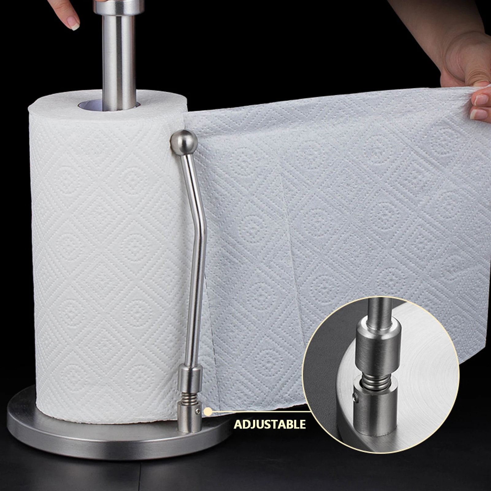 

Stainless Steel Kitchen Paper Towel Stand Holder Simple and Space-saving Kitchenware Organizer with Tension Arm