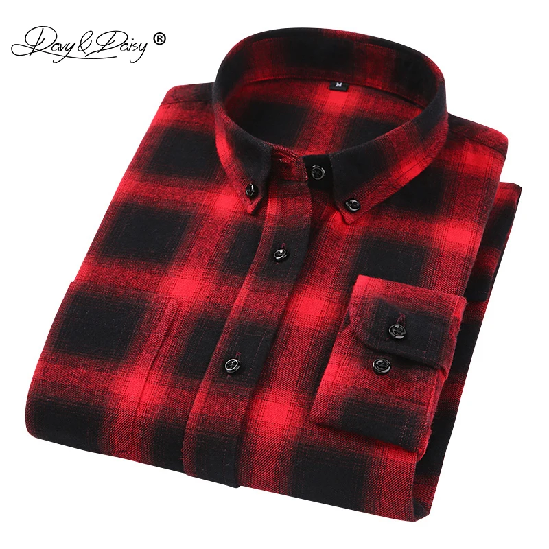 DAVYDAISY 2020 Men Shirt Men Flannel Plaid Shirt 100% Cotton Long Sleeve Spring Autumn Causal Brand Clothes 14 Colors DS346