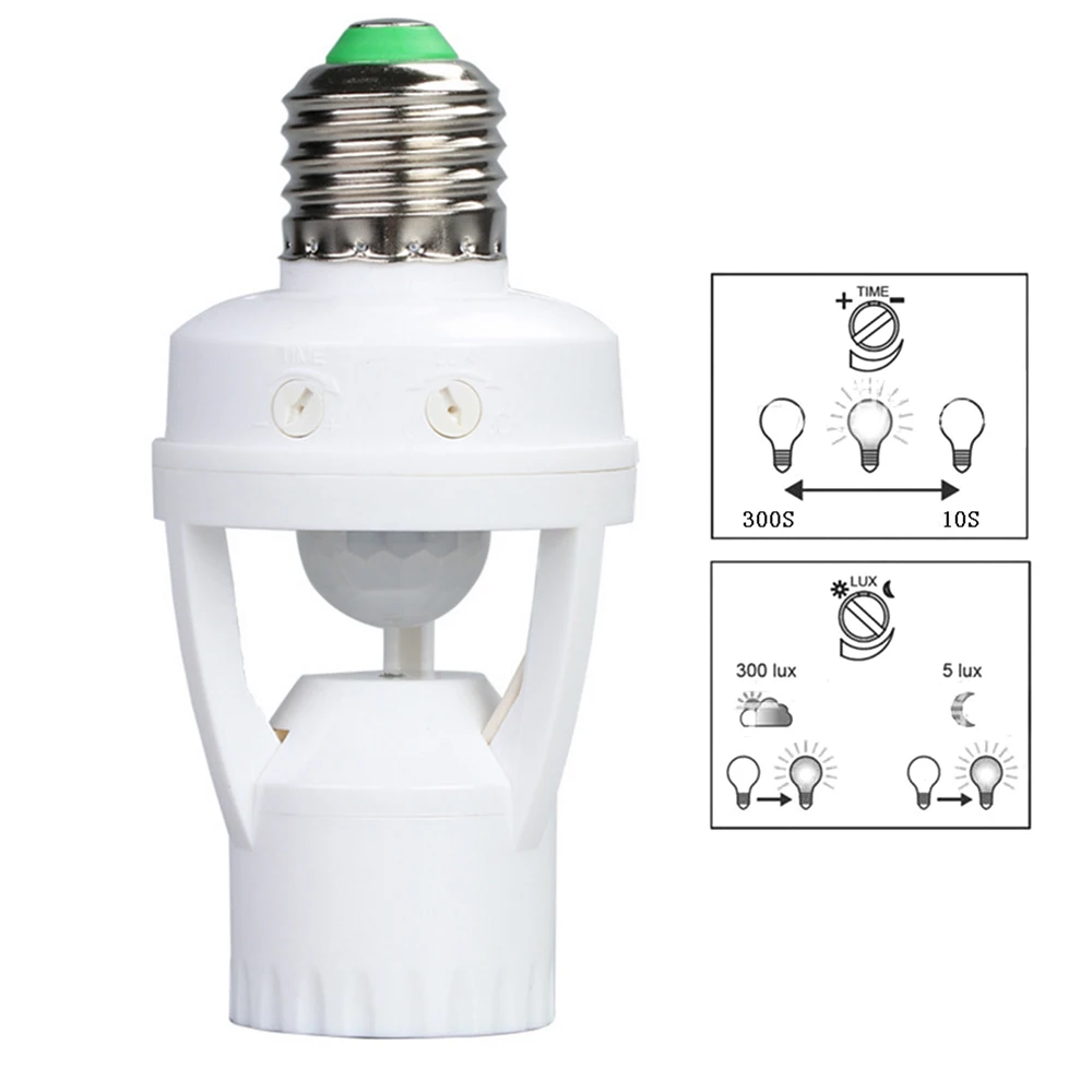 PIR Motion Sensor Socket E27 Converter Ampoule Led Intelligent Light Lamp Base Bulb Switch AC100-240V | Лампы и освещение