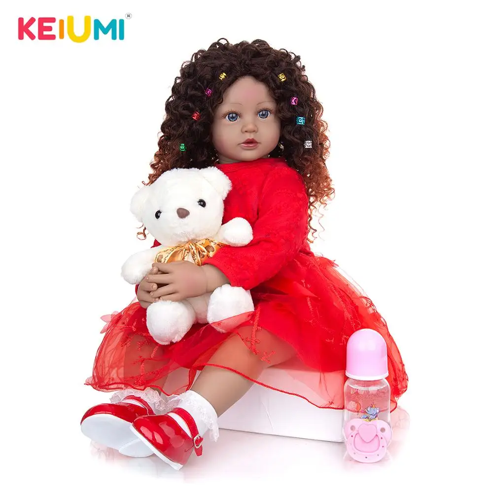 KEIUMI New Design Reborn Baby Dolls Black Skin 60 CM Cloth Body Toddler African Doll Babies Toy For Kids Christmas Birthday Gift | Игрушки и
