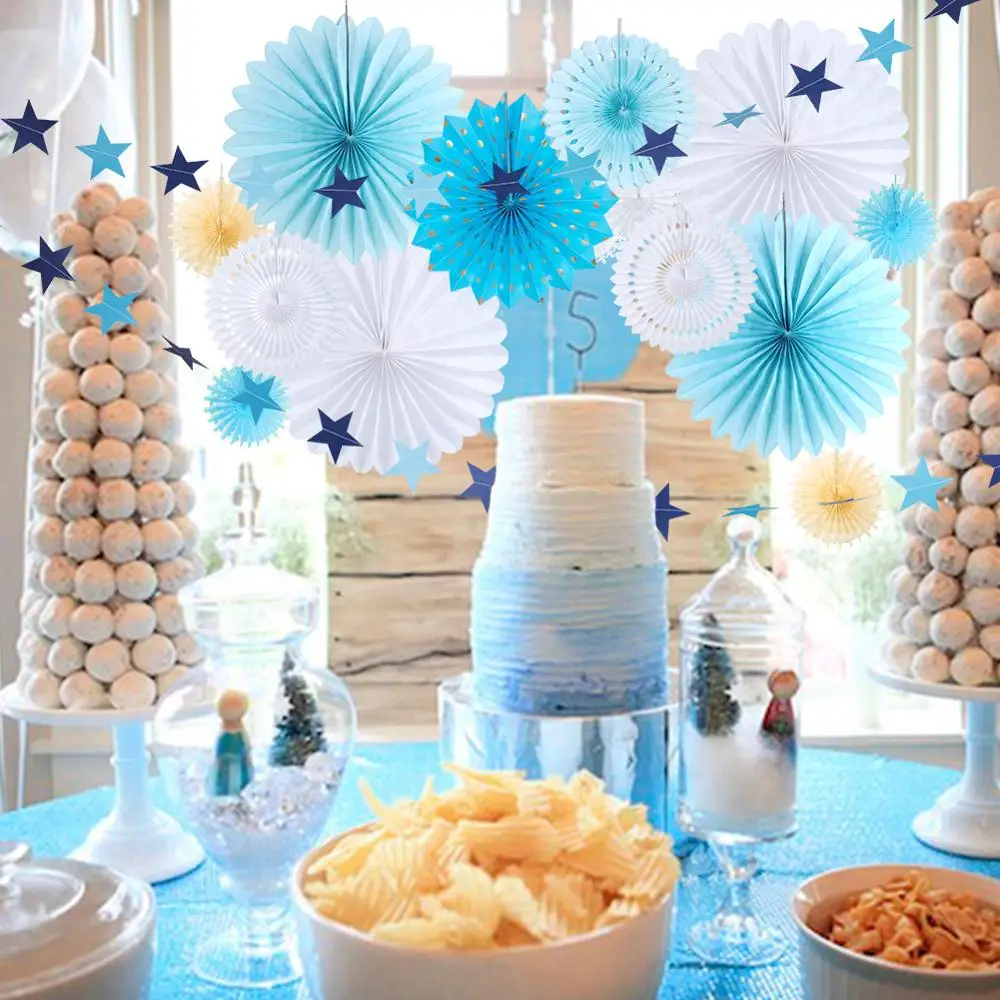 

17pcs Paper Fans Party Decoration Hanging Blue Green Star Garland Colored Baby Shower Wedding Kids Happy Birthday Party Supplies
