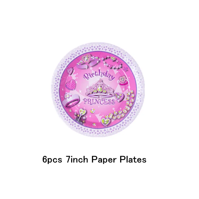 7 inch Plate-6pcs Вечерние одноразовые столовые приборы принцессы с сверкающей короной, бумажные стаканчики, салфетки, баннеры, скатерти, семейные вечерние принадлежности - Цвет: 7 inch Plate-6pcs