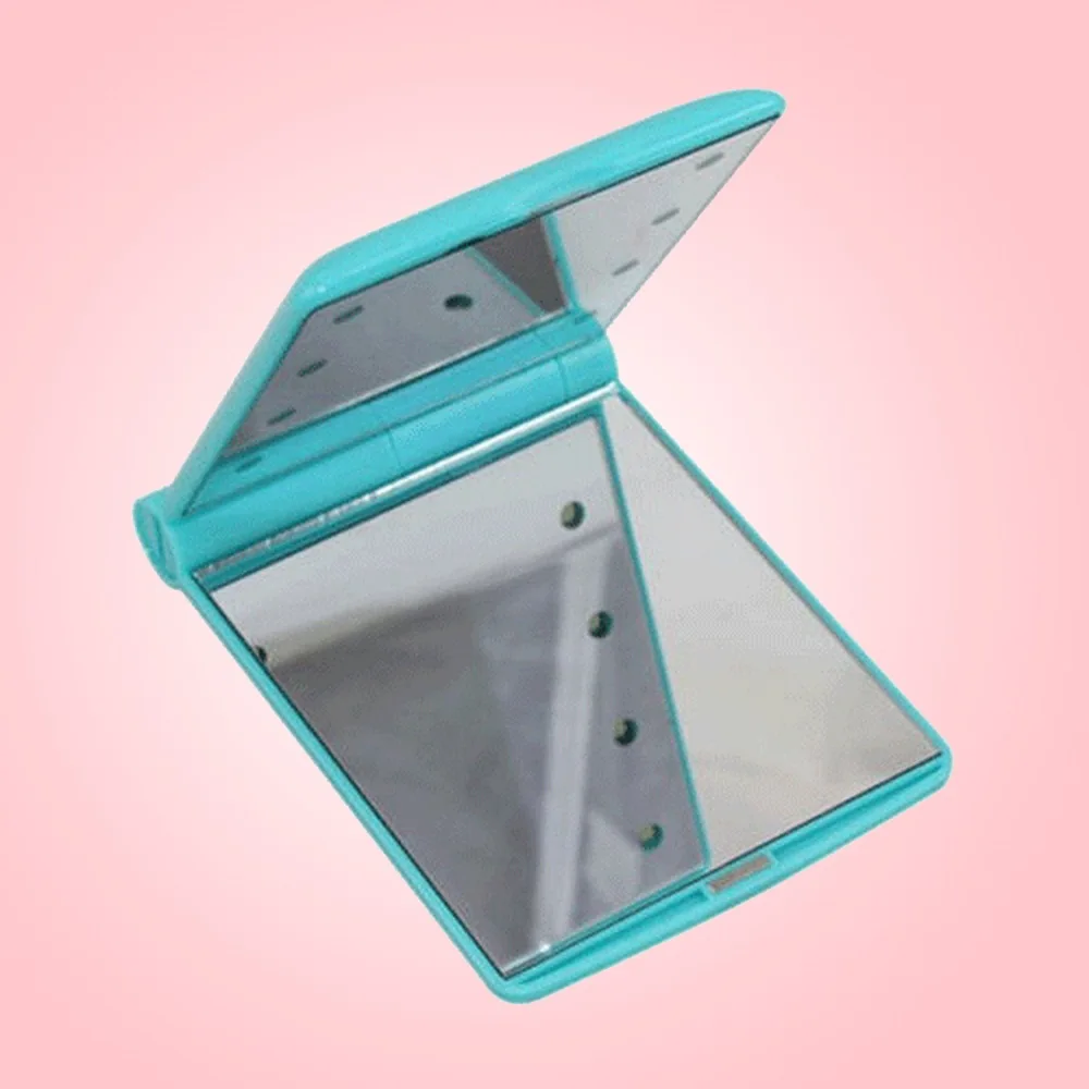 Sky blue Ультратонкое зеркало для макияжа с 8 светодиодами косметическое зеркало с сенсорным диммером переключатель серебряный прямоугольник компактный набор для макияжа складные зеркала - Цвет: Sky blue