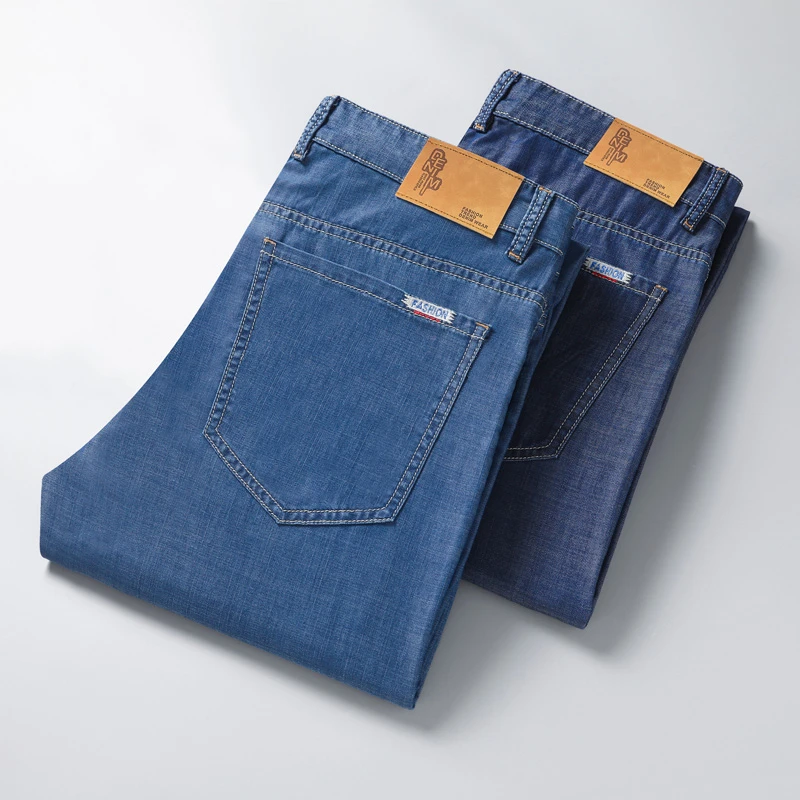 

2021 spring summer high quality lyocell comfortable cotton stretch lightweight jeans business casual men's straight loose jeans