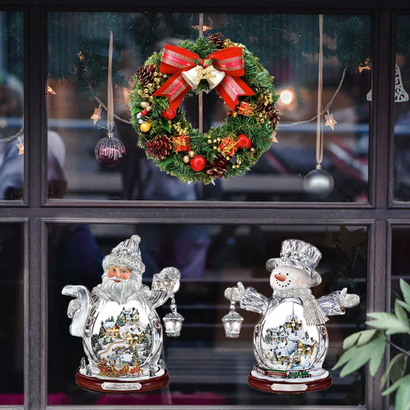 Merry Christmas Crystal Tree Santa Claus Snowman Rotating Sculpture Window Paste Stickers Winter Home Decoration New Year Decor |