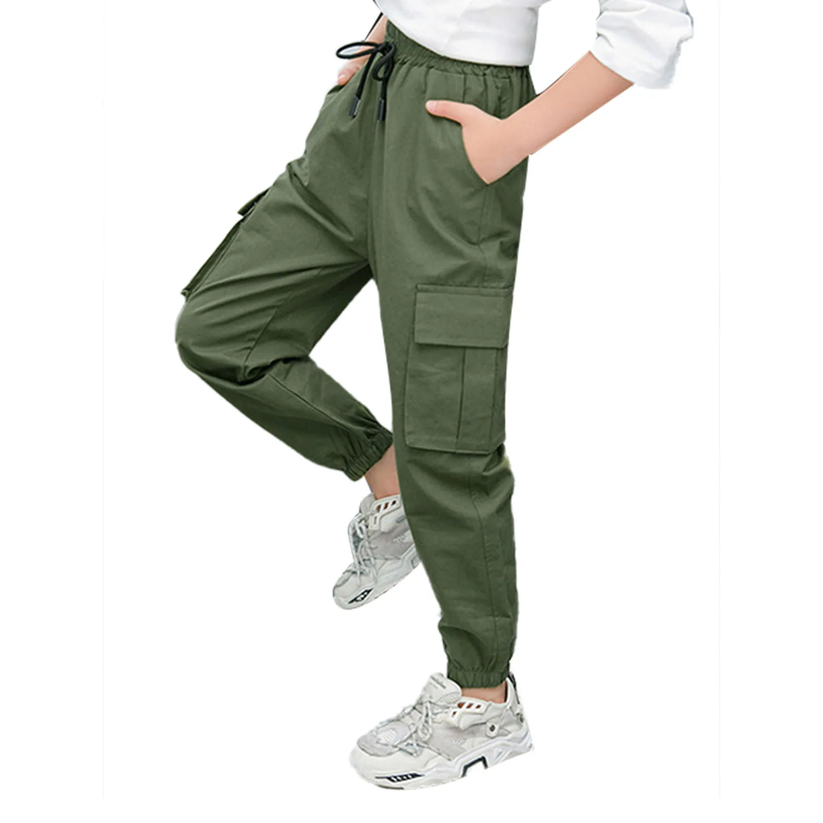

Oyolan Girls Cargo Pants Coolgirl Street Dance Loose Pants Windproof Training Pants Casual Sports Pants for Children 5-14 years