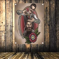 large tattoo hairstyle hairdressers flag cloth banners wall paintings retro poster mural barber shop background decor