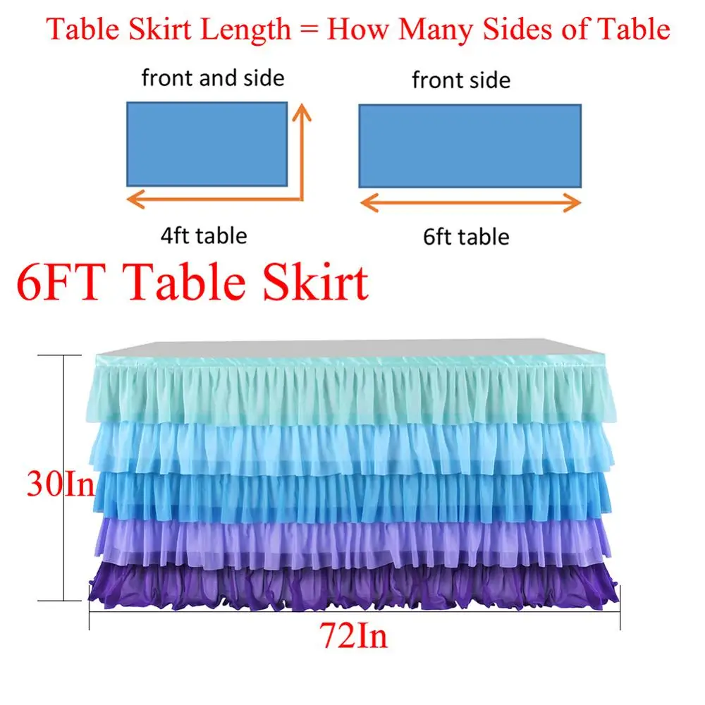 Table Skirt 6FT 5 слоев Фиолетовый Синий сплайсинга шифон стол юбка для свадебного украшения ребенка душ вечерние свадебные стол юбка ing домашний декор - Цвет: Table Skirt 6FT