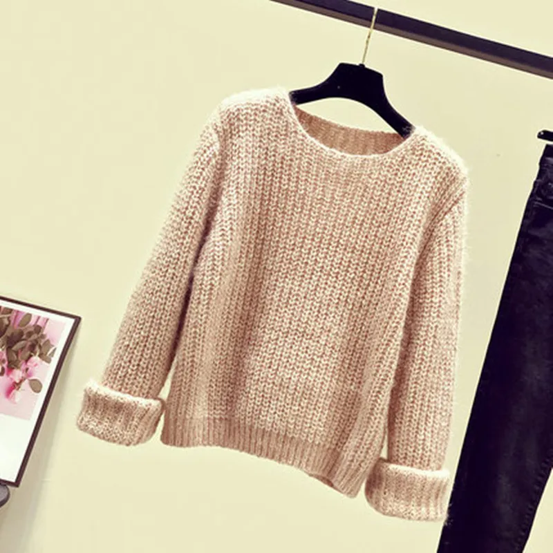 

Autumn / winter 2020 thick sweater women's sweater round neck two color thread bottomed sweater soft warm versatile coat
