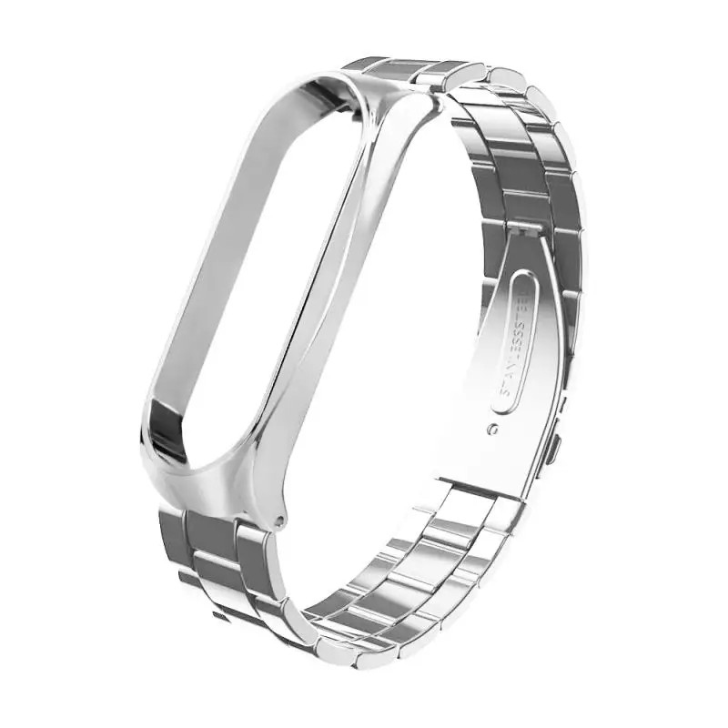 

For Xiaomi Band 6 Stainless Steel Strap Three-Bead Wristband Replacement Bracelet Band Fashion Personality Wriststra