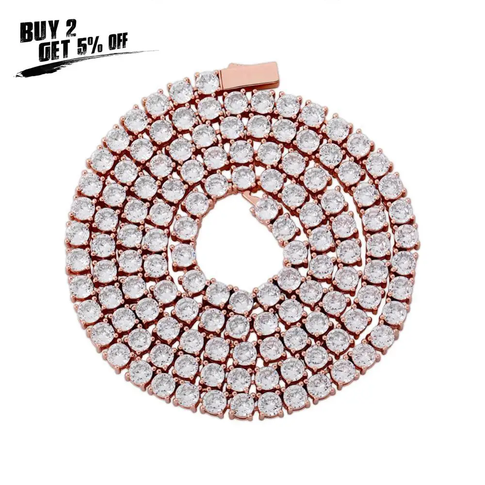 JINAO Hip Hop Iced Out 3-6mm Chain Spring buckle Micro Pave Cubic Zircon Copper Stone Tennis Necklace for Men Women Gifts | Украшения и