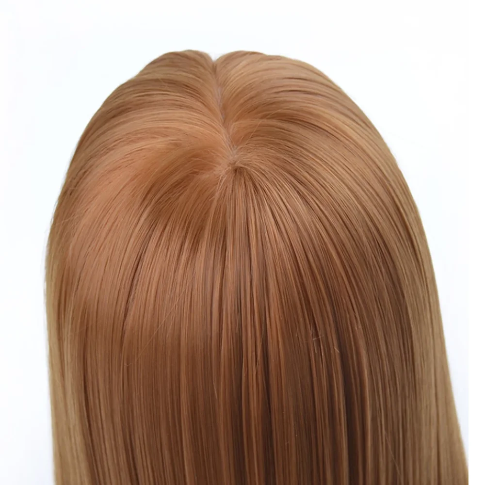 

QY Hair Professional Training Wig Head Mold Long Straight Bright Brown Hair Braid Various Hairstyles Practice Makeup