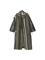 Design Women Original Autumn Winter Elegant Warm Turtleneck Wool Coat Ladies Oversize Long Striped Army Green Woolen Jacket